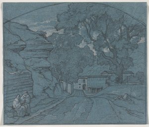 Paysage avec deux moines - François Edouard Bertin