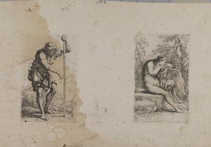 Homme debout, tenant un bâton - Femme assise... - François Morel
