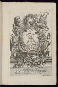 Cartouche avec deux lions et un chiffre, Livre de Cartouches à divers usages - François de Cuvilliés the Elder