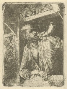 Boulanger soufflant dans une corne