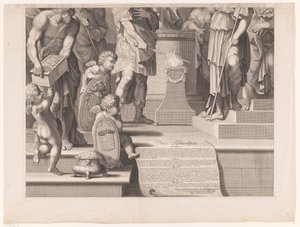 Mars plonge son épée dans les flammes devant un temple (partie inférieure) - François de Poilly (I)