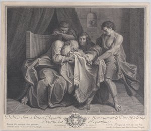 Jacob pleurant sur la robe de son fils tandis que ses autres fils la lui arrachent