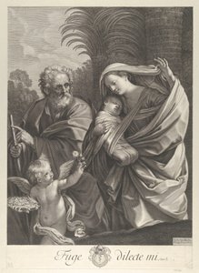 La Fuite en Égypte, la Sainte Famille marchant ensemble, Saint Joseph pointant vers..., vers 1648-81 - François de Poilly