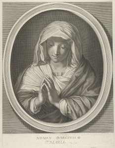 La Vierge en prière regardant vers le bas, dans un cadre ovale, d