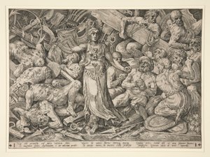 Victoria entourée de prisonniers et de trophées