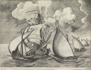Une flotte de galères armées accompagnée d
