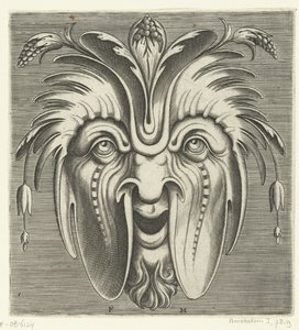 Masque avec joues tombantes et grappes de baies dans les cheveux Pourtraicture ingenieuse de plusieurs facons de masques... (titre de la série)