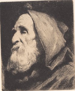 Vieil homme aveugle de profil avec capuche sur la tête - Frans Schwartz