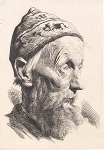 Vieil homme avec un bonnet en laine blanche - Frans Schwartz