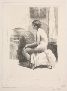 Modèle féminin nu, assis dans une pièce - Frans Schwartz