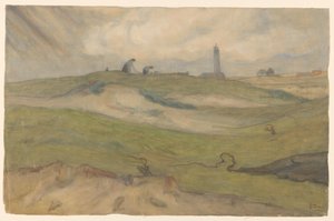 Paysage de dunes avec phare et réparateurs de filets - Frans Alexander Evert Lodewijk Smissaert