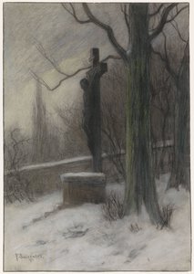 Crucifix dans une forêt enneigée