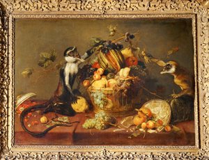 Deux singes pillant une corbeille de fruits ... - Frans Snyders
