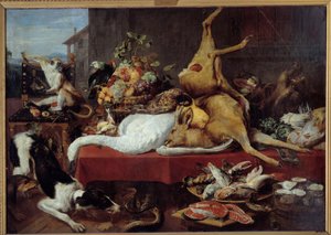 Nature morte avec gibier (faisan, oie, cerf), tranche de poisson, crabe, légumes - Frans Snyders