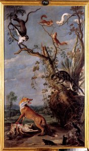 Le chat et le renard. Illustration de la fable de Jean de La Fontaine. Peinture par Frans Snyders (1579-1657) (école flamande) XVIIe siècle. Madrid, Musée du Prado - Frans Snyders