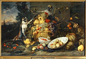 Trois singes, voleurs des fruits ... - Frans Snyders