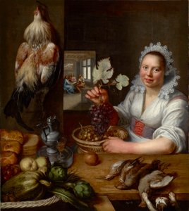 Scène de cuisine avec scène du Christ à Emmaüs