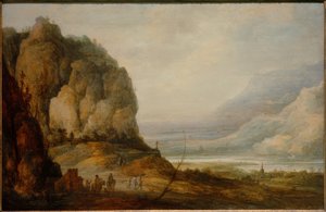 Vallée fluviale avec ville et montagnes - Frans de Momper