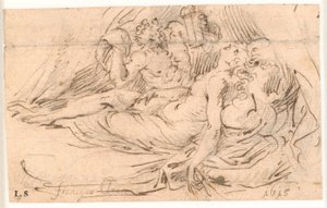 Femme endormie espionnée par un satyre avec une lanterne à la main - Frantz Cleyn
