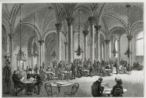 Le café central à Vienne (Autriche). Gravure par Kollarz, pour illustrer l