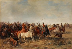 Les uhlans volent des chevaux aux hussards Honved, 1863