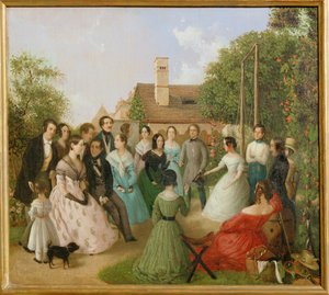 Pfaenderspiele der Familienmitglieder Alt im Garten - Un jeu de forfaits dans le jardin de la famille Alt ... (peinture sur toile)