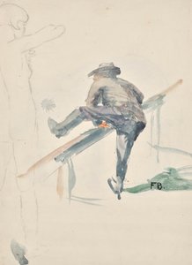 Homme grimpant sur une balustrade et contours d