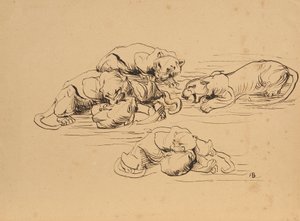Panthères de Sunda se battant - Franz Barwig d. Ä.