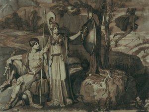Scène de la légende de Persée : Athéna avec le bouclier de Gorgone - Franz Caucig