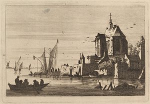 Église dans une crique avec barque au premier plan - Franz Edmund Weirotter