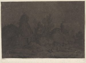 Scène au clair de lune avec figures devant une cabane (XII Vues de la Normandie) - Franz Edmund Weirotter