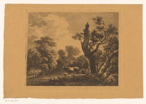 Couple de bergers avec troupeau dans une clairière - Franz Gabet