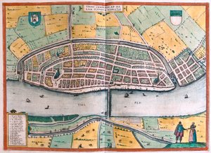 Kampen et la rivière IJssel ou Yssel, Pays-Bas (Gravure) - Franz Hogenberg