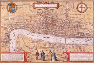 Carte de la ville de Londres, Southwark et une partie de Westminster, 1572 - Franz Hogenberg