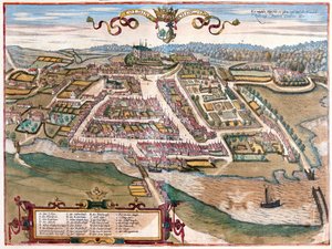 Le port de Kolding sur la péninsule du Jutland, Danemark (gravure) - Franz Hogenberg