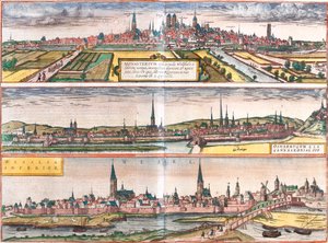 Vue de Münster (Monasterium), Osnabrück (Osnabrugum) et Wesel (Weselia), Allemagne - Franz Hogenberg