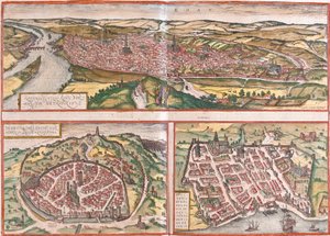 Vue de Rouen (Rotomagus), Nîmes (Nemausus) et Bordeaux (Burdigala), France - Franz Hogenberg