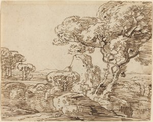 Paysage avec arbres et rochers escarpés