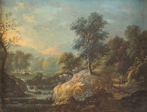 Franz Joachim Beich Paysage de ruisseau boisé et vallonné