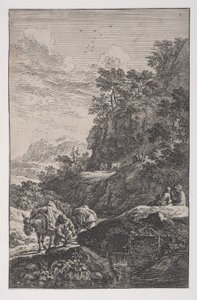 Planche 1 : un paysan vérifiant le sabot de sa mule près d