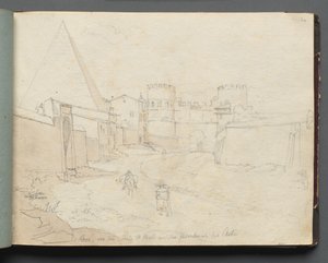Album avec des vues de Rome et des environs, études de paysage, page 06a : "Rome von der Porta St. Paolo" - Franz Johann Heinrich Nadorp