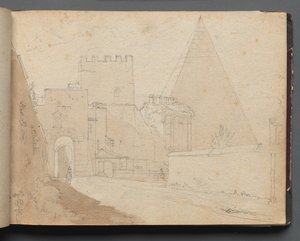 Album avec vues de Rome et des environs, études de paysage, page 08a : Porta St. Paolo - Franz Johann Heinrich Nadorp