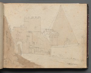Album avec des vues de Rome et des environs, études de paysage, page 08a : "Porta St. Paolo" - Franz Johann Heinrich Nadorp