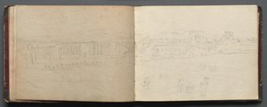 Album avec vues de Rome et des environs, études de paysage, page 08b et 09a : Vue panoramique... - Franz Johann Heinrich Nadorp
