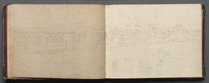 Album avec des vues de Rome et des environs, études de paysage, page 08b et 09a : Vue panoramique de Rome - Franz Johann Heinrich Nadorp
