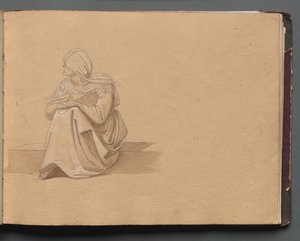 Album avec des vues de Rome et des environs, études de paysages, page 19a : Figure féminine assise - Franz Johann Heinrich Nadorp