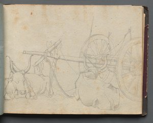 Album avec des vues de Rome et des environs, études de paysage, page 37a : Bœufs et chariot