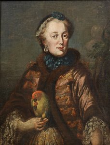 Allemand : Kurfürstin Maria Anna von Bayern mit Papagei Portrait de Maria Anna Sophia de Saxe (1728-1797), électrice de Bavière avec un oiseau - Franz Joseph Winder