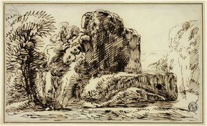 Roches, arbres et rivière - Franz Kobell