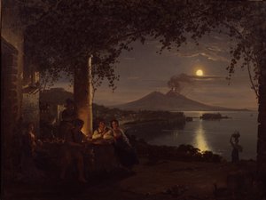 Vue au clair de lune de la baie de Naples